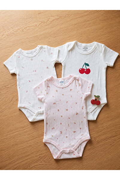 Nimini Kids 100% Cotton Short Sleeve Snap Fastener Baby Bodysuit 3-Piece Set