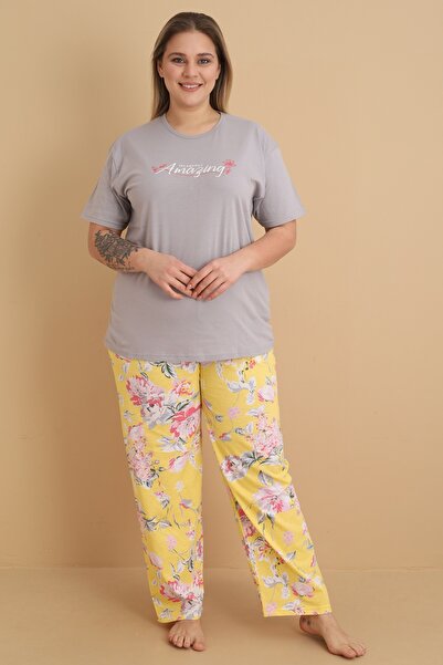 Wordex MRN 4500 Σετ γυναικείες πιτζάμες με κοντό μανίκι, λουλουδάτο ύφασμα σο...