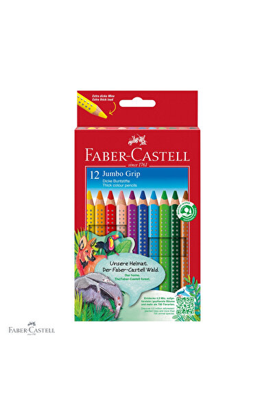 Faber Castell Set de 12 creioane colorate Faber-Castell Jumbo Grip, formă tri...