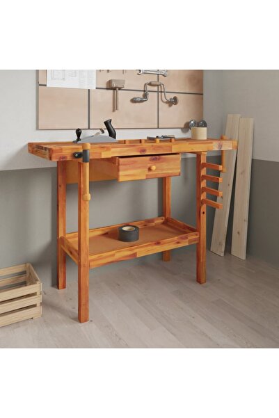 vidaxl Πάγκος Εργ. Συρτάρι/ Μέγγενες 124x52x83 εκ. Ξύλο Ακακίας