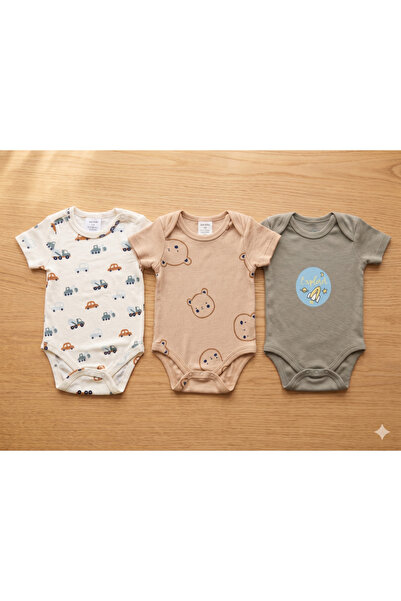 Nimini Kids 100% Cotton Short Sleeve Snap Fastener Baby Bodysuit 3-Piece Set