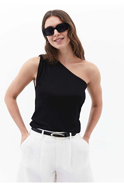 OXXO Pleated One Shoulder Blouse - BLACK