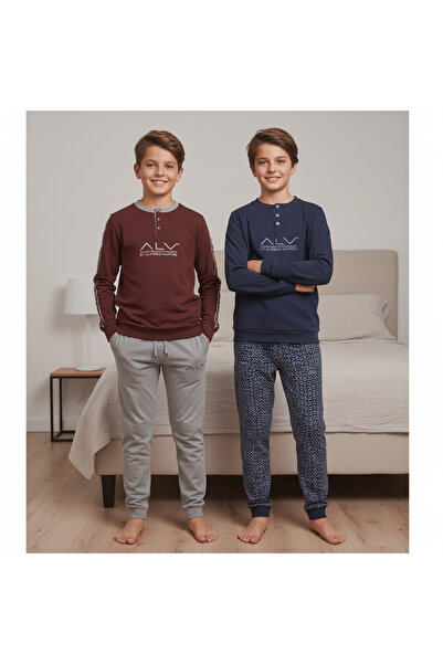 BONBON Young Men's Cotton 2 Pcs 2'Li Pajama Set Al001 V1, Al003 V1 Bb2458