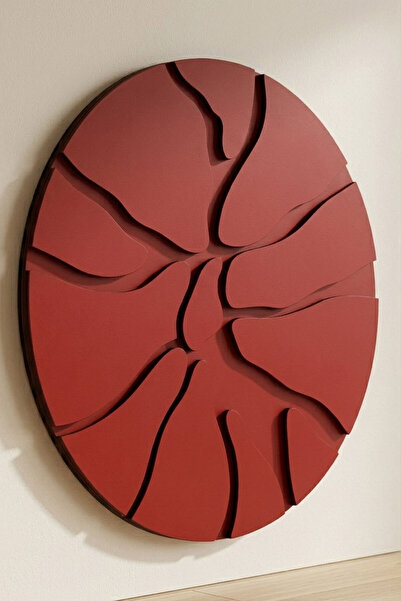 koaka Core Red - Minimalist Soyut Dairesel 3 Katmanlı Ahşap Duvar Tablosu 50x...