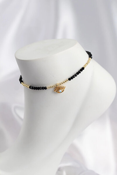 shopwave Black Color Beaded Anklet with Evil Eye Figure
