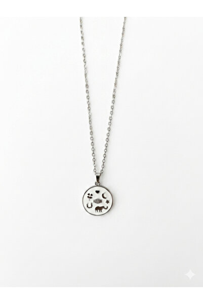 Rose and Light Lucky Motif Round Plate Necklace