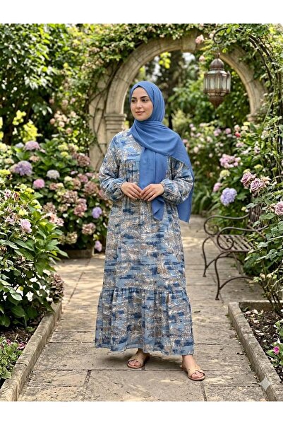 ÇALIŞKAN MODA SOFT DESEN V YAKA MAN.GO KUMAŞ SALAŞ YAZLIK UZUN ELBİSE [GENİŞ ...