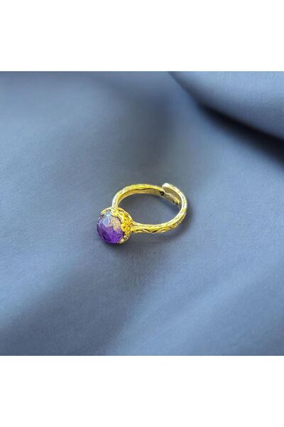 AURA STONE Aurastone Bronze Copper Faceted Amethyst Natural Stone Ring