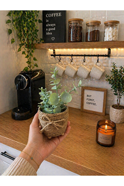 ecrella Mini Dekoratif Saksı – Hasır Tasarım Yapay Çiçek – Kahve Köşesi & Sal...