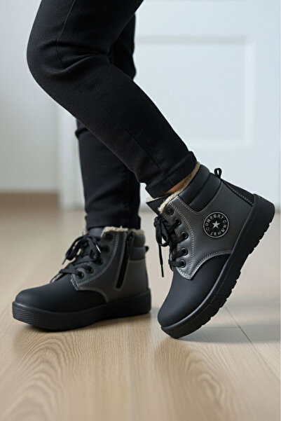 TOFİSA Κοριτσίστικες μπότες από ψεύτικο δέρμα με γκρι επένδυση - 28079-GRI