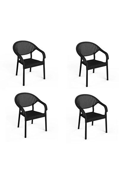 Asil Konsept 4 Adet Bambu Plastik Rattan Bahçe Balkon Teras Sandalyesi Gizli ...