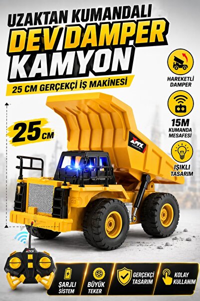 YILDIRIM OYUNCAK Uzaktan Kumandalı Damperli Kamyon 25 cm – Şarjlı, LED Işıklı...