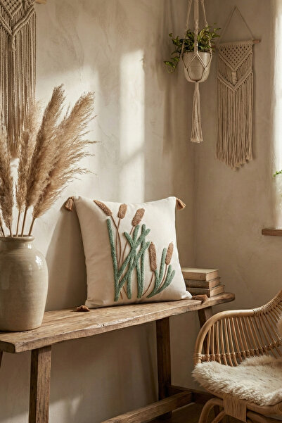 Nevin Acar Bohem Keten Punch Embroidery Kirlent Kilifi