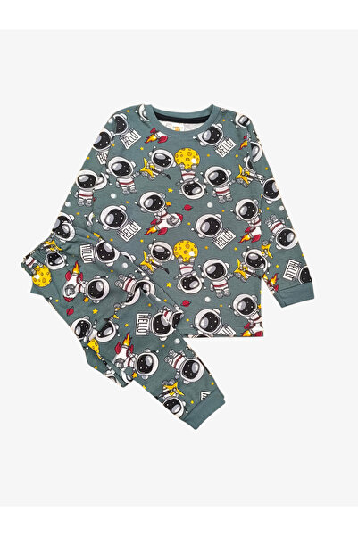 elmas kids Αγορίστικο σετ πιτζάμες από 100% βαμβάκι με μακρυμάνικο σχέδιο αστ...