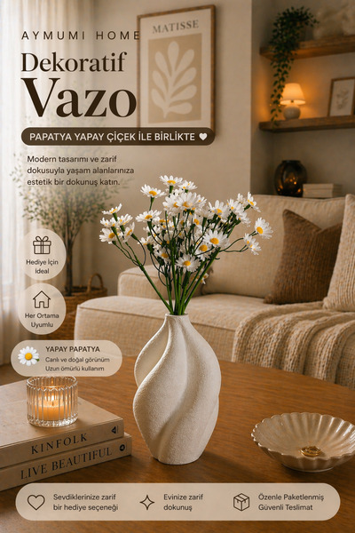 Decorative Vase Artificial Daisy Floral – Modern Minimal Coffee Table Table Home Decor Gift Set