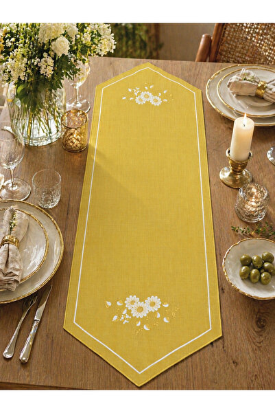 MKYHOME MKY Home Papatya Nakışlı Hardal Runner