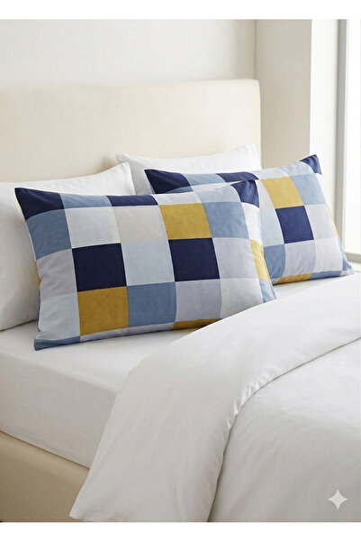 NİĞTEX Σετ 2 Μαξιλαροθήκες 50x70 με Γεωμετρικό Σχέδιο Τετράγωνο Μοντέλο Βαμβα...