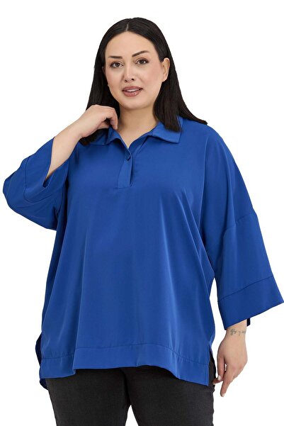DISENTIS MODEST Μπλούζα μεγάλου μεγέθους με γιακά πουκάμισου, χαμηλά μανίκια ...
