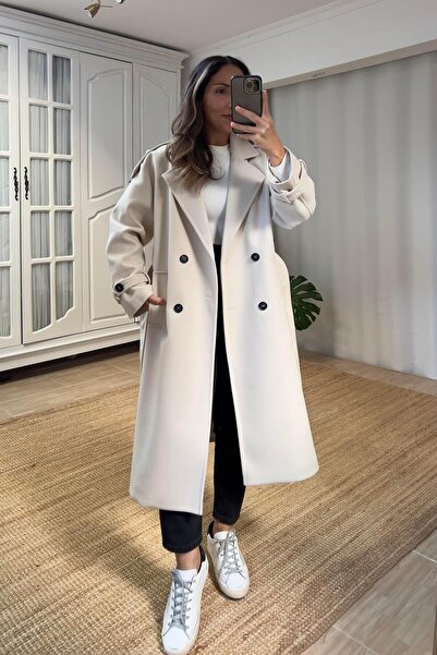 butikhola Stone Color Belted Premium Coat