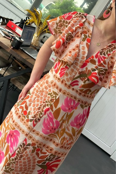 Pulli Collection Καλοκαιρινό άνετο και κομψό φόρεμα με V λαιμόκοψη και σκίσιμο