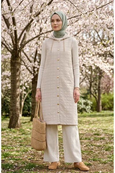 sefamerve Καπιτονέ Γιλέκο με Λεπτομέρεια Αλυσίδας και Κουμπιά 71195-01 Βιζόν