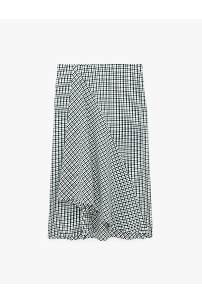 Koton Ασύμμετρη μακριά φούστα σε γραμμή Α με σχέδιο καρό από μείγμα βισκόζης
