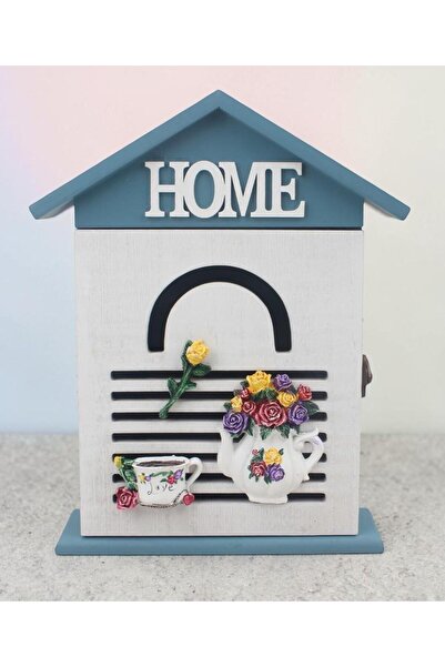 e-life shop Ahşap Ev Tasarımlı Home Sweet Home Anahtar Askısı Çiçek Detaylı D...