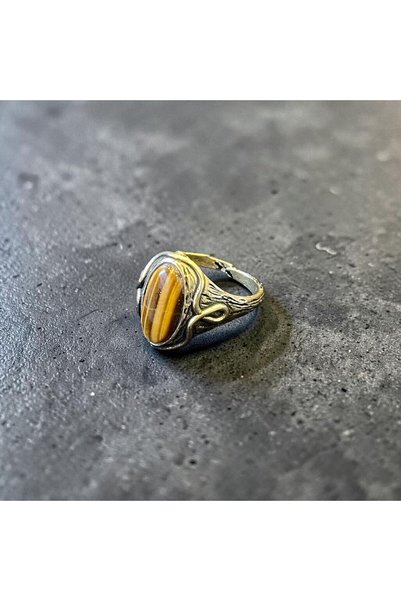 AURA STONE خاتم من حجر العين النمر البرونزي الطبيعي من أوراستون