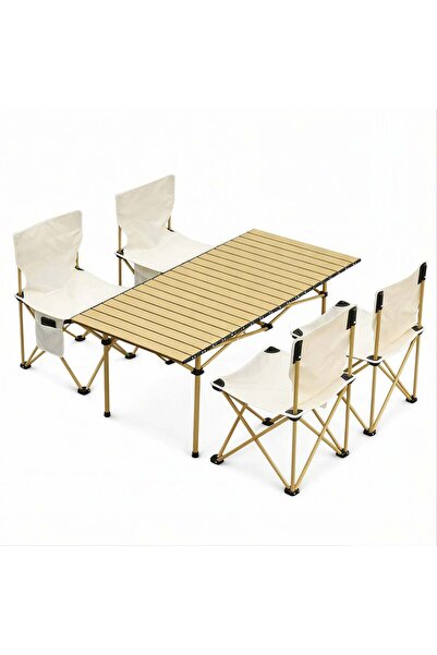 CASA JOY Masă pliabilă 95 x 55 x 50 cm cu 4 scaune, Set de camping portabil d...