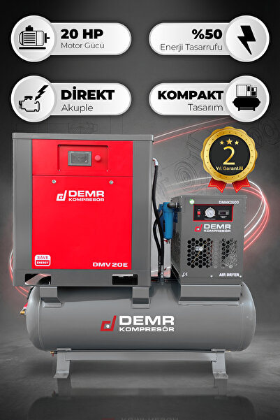 Demr Kompresör 20 Hp 500 lt Depo Üstü İnvertörlü Vidalı Hava Kompresörü I DMV20E