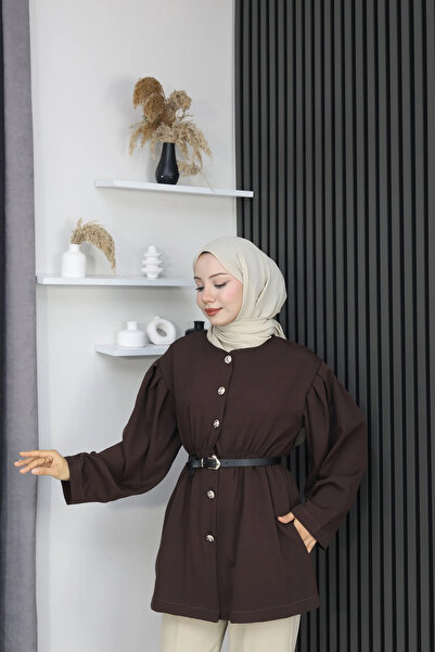 TATULA Beli Rubber Detailed Belted Buttoned Jacket