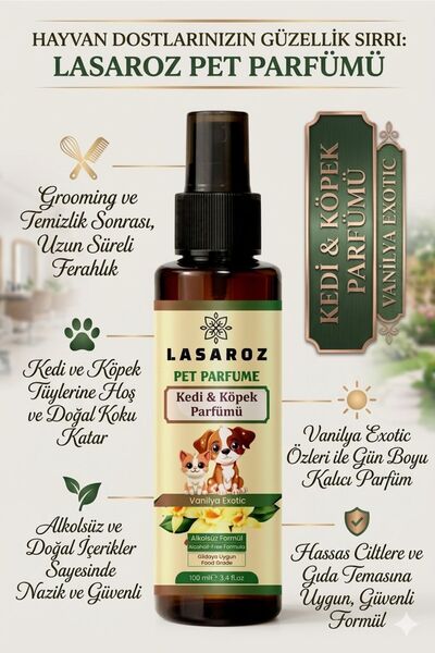 lasaroz Kedi Köpek Parfümü Pet Koku Giderici Vanilya Exotic 100 ml