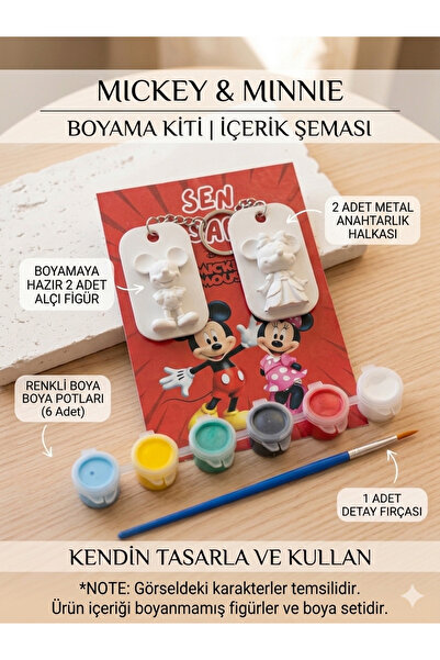 Alesya Boyama Kiti Anahtarlık Seti 2 li Figür 6 Renk Boya Fırça Kendin Tasarl...