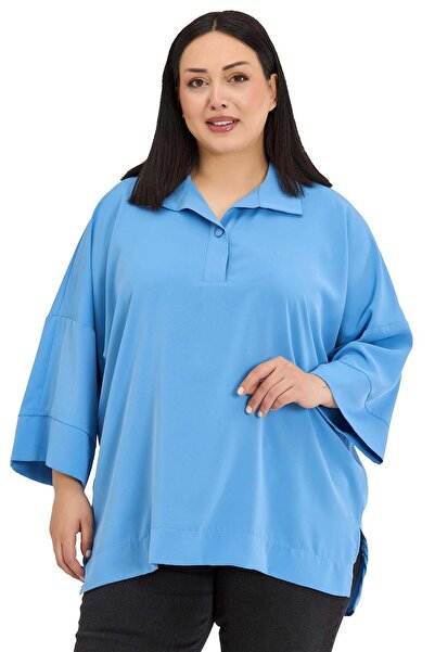 DISENTIS MODEST Μπλούζα μεγάλου μεγέθους με γιακά πουκάμισου, χαμηλά μανίκια ...