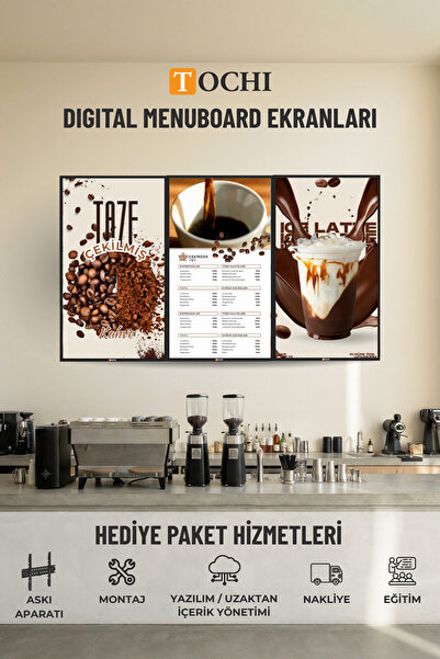 TOCHI Digital Menu Board Ekran Duvara Monte Yüksek Parlaklık FULL HD 7/24 Rek...