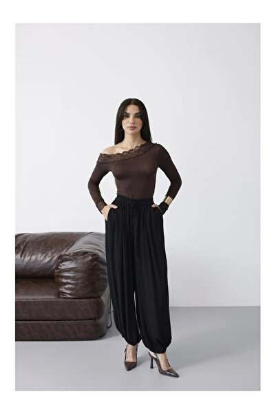 My Blog Μαύρο παντελόνι σαλβάρι με ελαστικό τελείωμα στα μπατζάκια - 51316