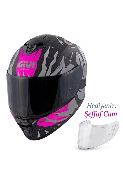 Givi 50.X SHARKBITE MAT SİYAH-GRİ-PEMBE KASK (SİYAH+ŞEFFAF CAMLI)