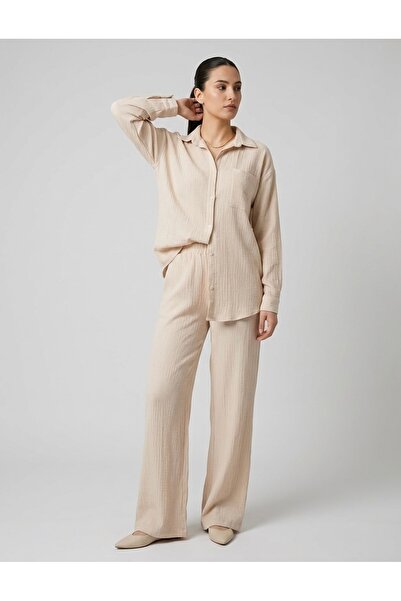 NERATHIS Women's Wrinkled Textured Lightweight Summer Fabric Shirt and Pants ...