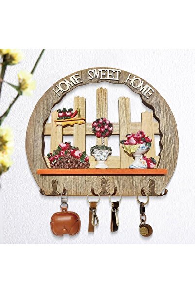 ELSELİFE Lüks Ahşap Home Sweet Home Anahtar Askısı 29 cm Dekoratif Duvar Anah...