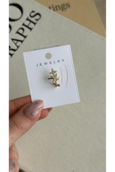İREM YILDIZ Premium Zirkon Taşlı Gold Ear Cuff Deliksiz Kulak Küpesi