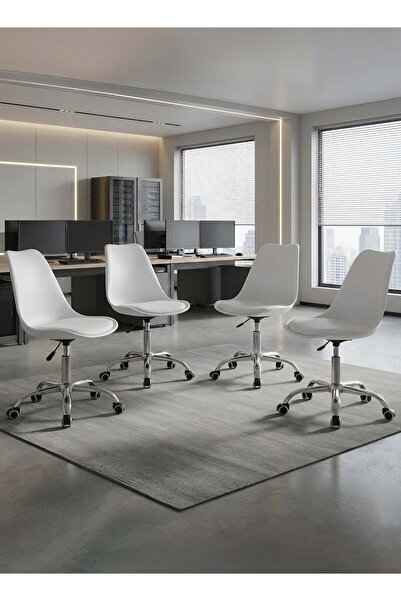 Taimi Set-4 Modern White Office Chair, Swivel Adjustable Height, Padded Seat,...