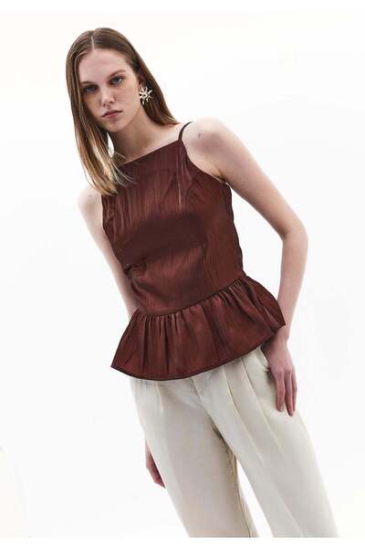 OXXO Sleeveless Frilled Boat Neck Tank Top - FRENCH ROAST