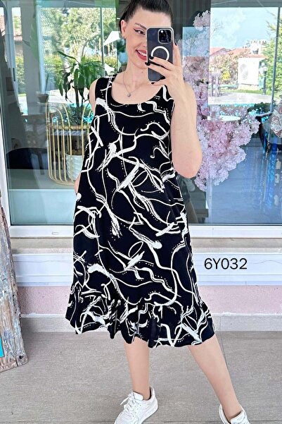 İnce Topuk Φόρεμα βισκόζης με βολάν και μηδενικά μανίκια 6y032