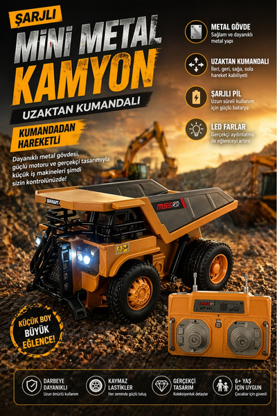 Toyaş 1:64 Mini R/C Uzaktan Kumandalı 2.4GHz Kamyon Seti Damperli Metal Oyunc...