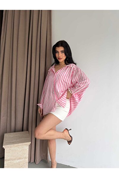 unika boutique Çizgili Oversize Gömlek