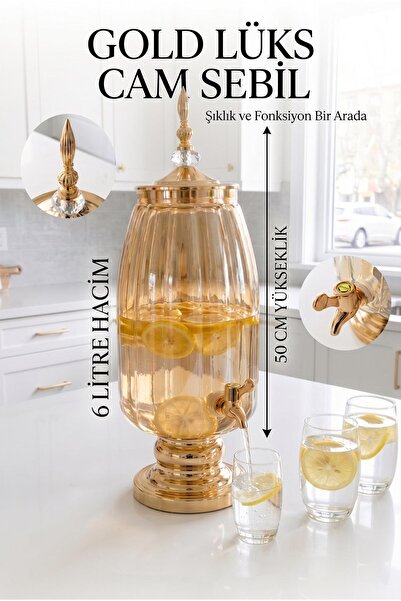 HomeTarz Cam Sebil - Yağlık, Şerbetlik, Sürahi - 6 Litre, 50 CM-4
