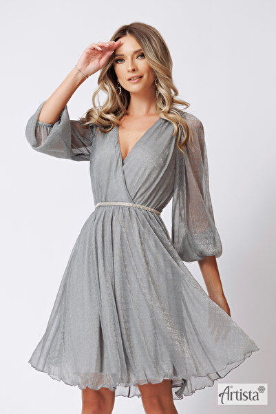 Artista Κομψό φόρεμα λουρέξ με πλισέ φουσκωτά μανίκια