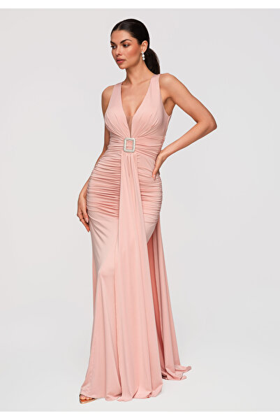 Larica Γυναικείο Μάξι Φόρεμα Βραδινό Κομψό LA-OM-DLR347 Ροζ