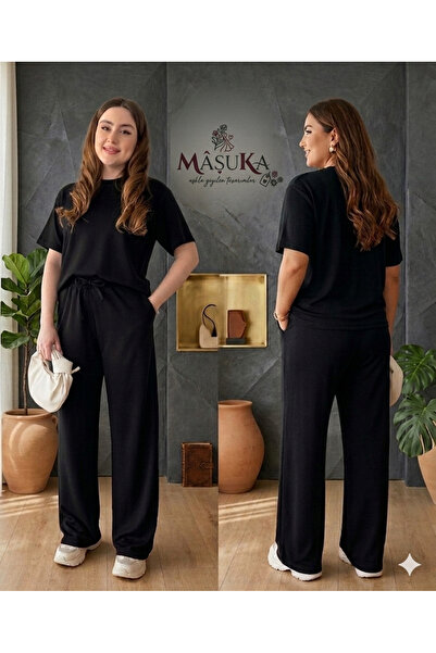 MaşuKa Kadın Premium Oysho Kristal Kumaş Rahat Kalıp Eşofman Takım - Kısa Kol...