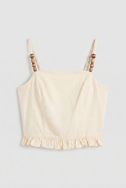 it's basic Γυναικεία Μπεζ μπλούζα s6-57 Crop με αξεσουάρ και τιράντες από πολ...